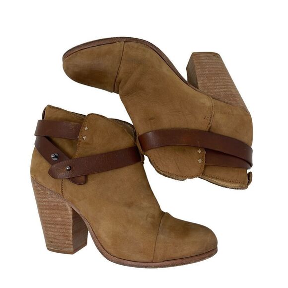 Rag & Bone Harrow Booties Leather Suede Ankle Boot Brown Women's 8 Stacked Heel - Picture 4 of 10